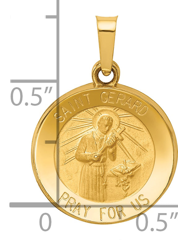 14k Polished and Satin St Gerard Medal Hollow Pendant