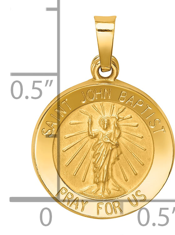 14k Polished and Satin St John Baptist Medal Hollow Pendant