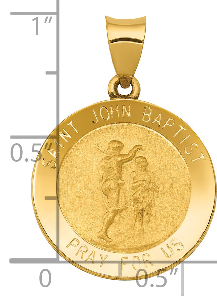 14k Polished and Satin St John Baptist Medal Hollow Pendant