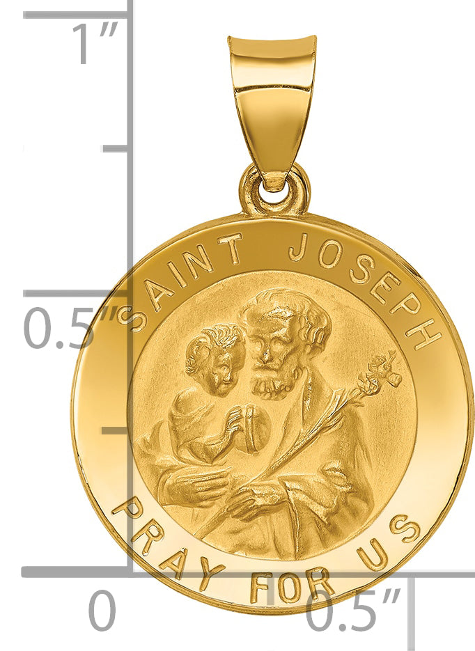 14k Polished and Satin St Joseph Medal Hollow Pendant