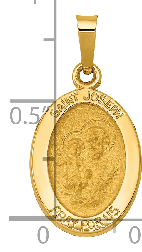 14k Polished and Satin St Joseph Medal Hollow Pendant