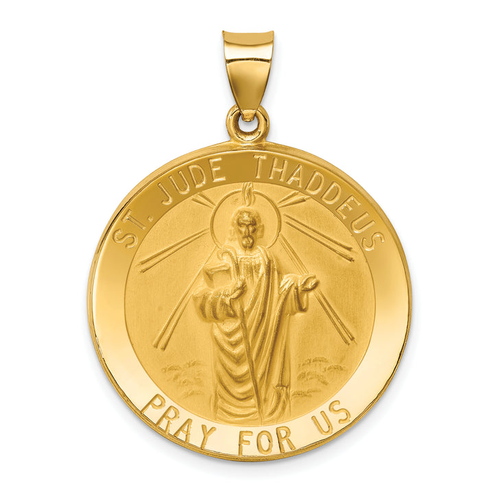 14k Polished and Satin St Jude Thaddeus Medal Hollow Pendant