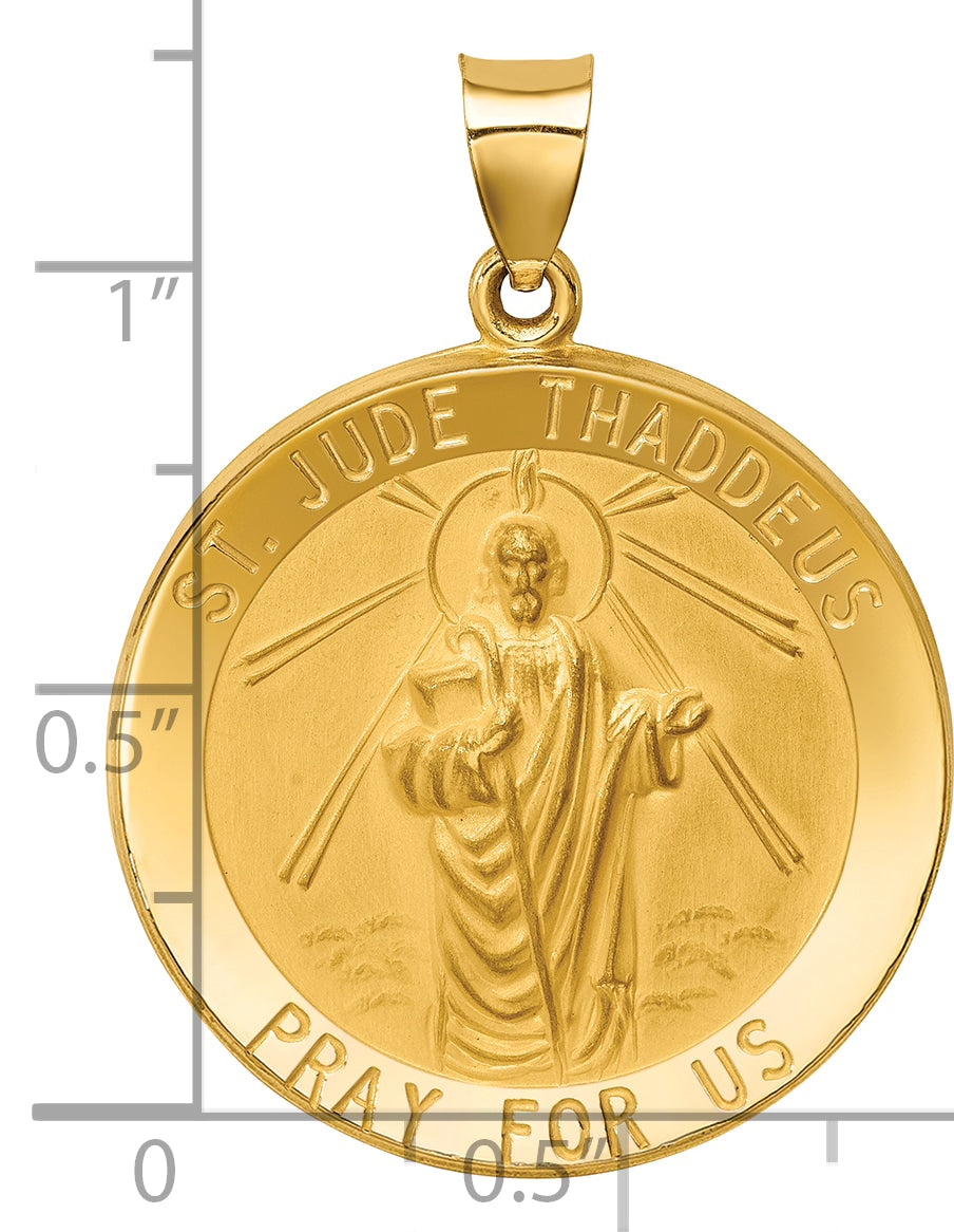 14k Polished and Satin St Jude Thaddeus Medal Hollow Pendant