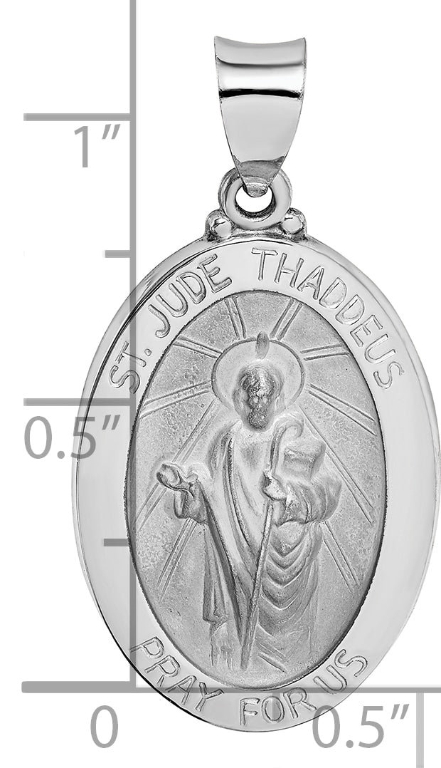 14K White Gold Polish/Satin St Jude Thaddeus Medal Hollow Pendant