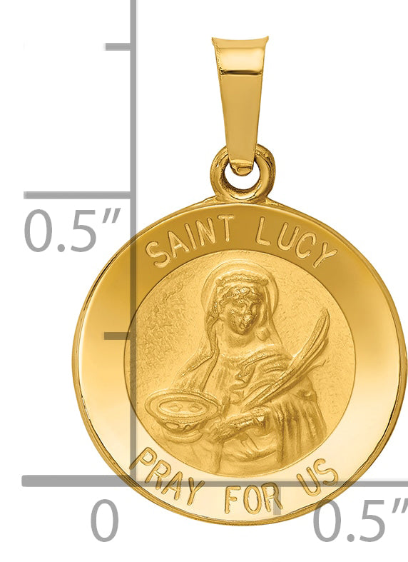 14k Polished and Satin St Lucy Medal Hollow Pendant