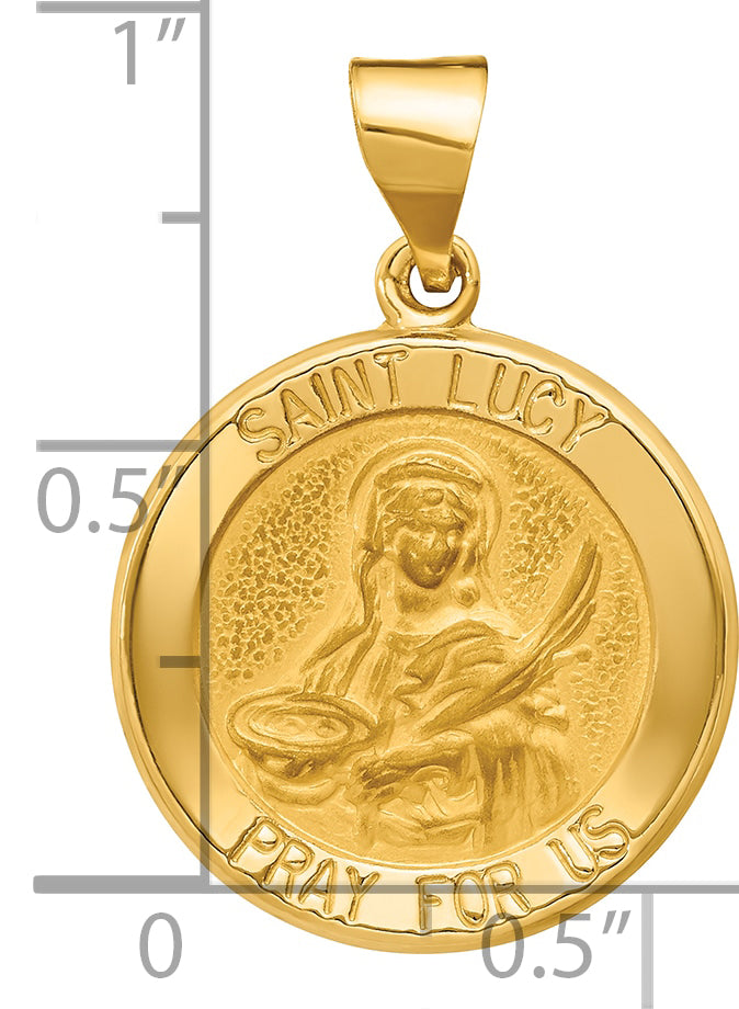 14k Polished and Satin St Lucy Medal Hollow Pendant