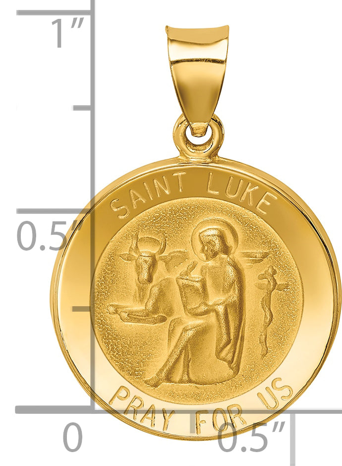 14k Polished and Satin St Luke Medal Hollow Pendant