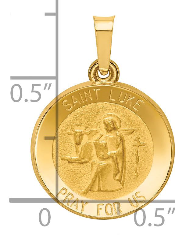 14k Polished and Satin St Luke Medal Hollow Pendant