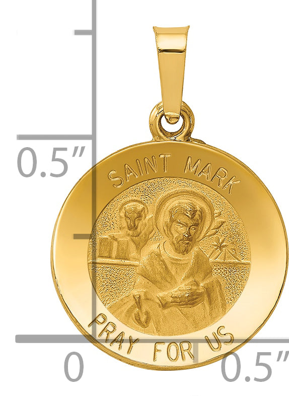 14k Polished and Satin St Mark Medal Hollow Pendant