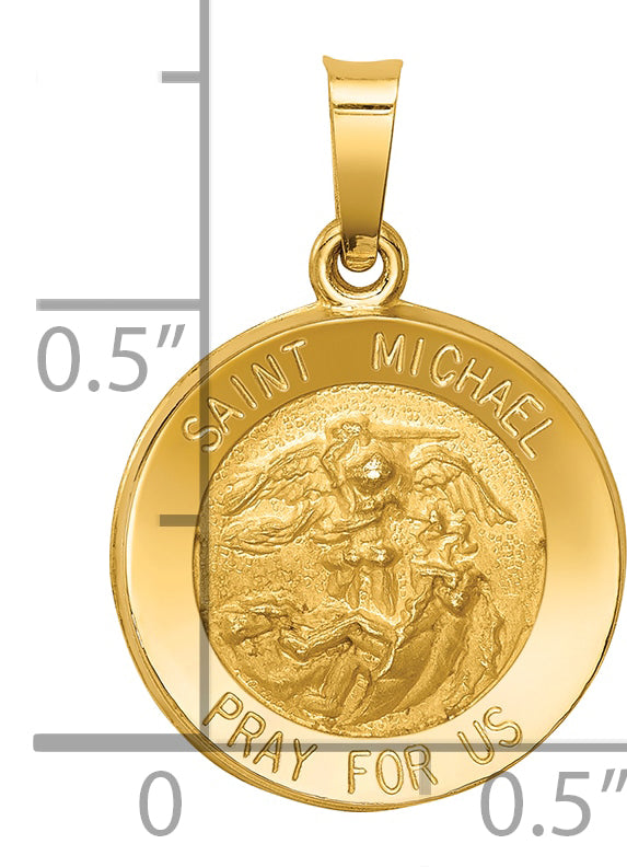 14k Polished and Satin St Michael Medal Hollow Pendant