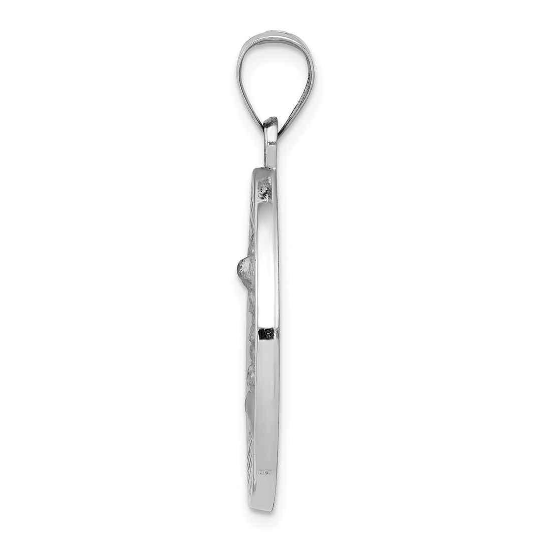 14k White Gold Polished/Satin St Michael Medal Hollow Pendant
