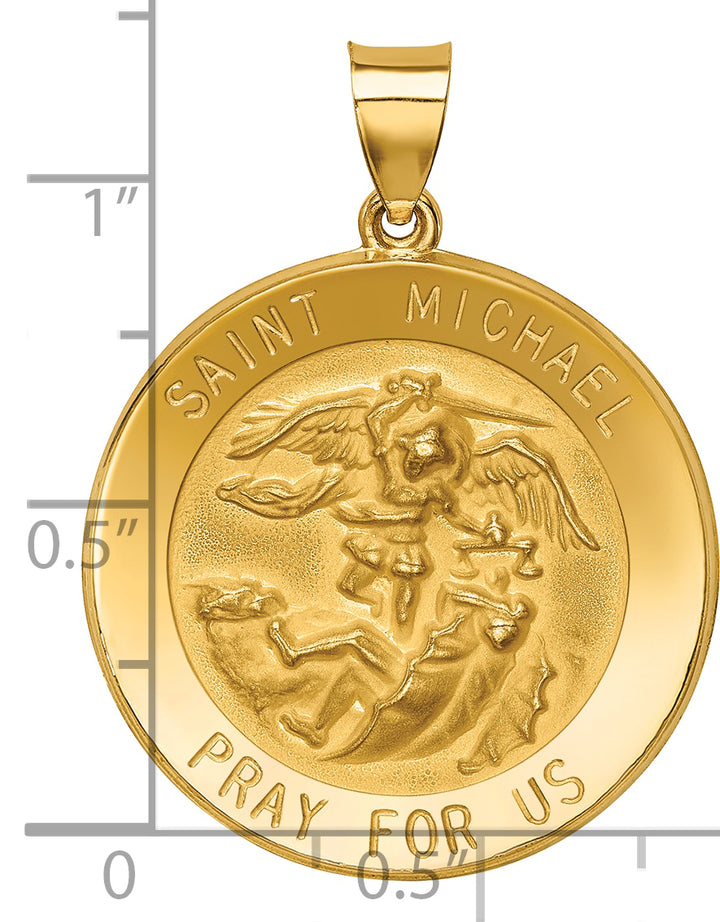 14k Polished and Satin St Michael Medal Hollow Pendant