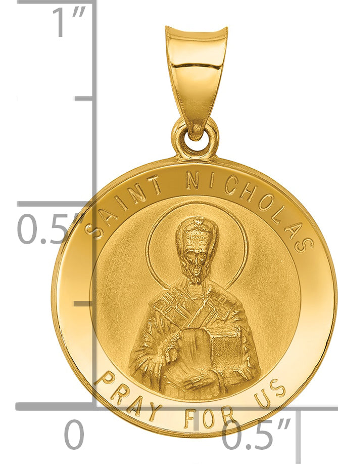 14k Polished and Satin St Nicholas Medal Hollow Pendant
