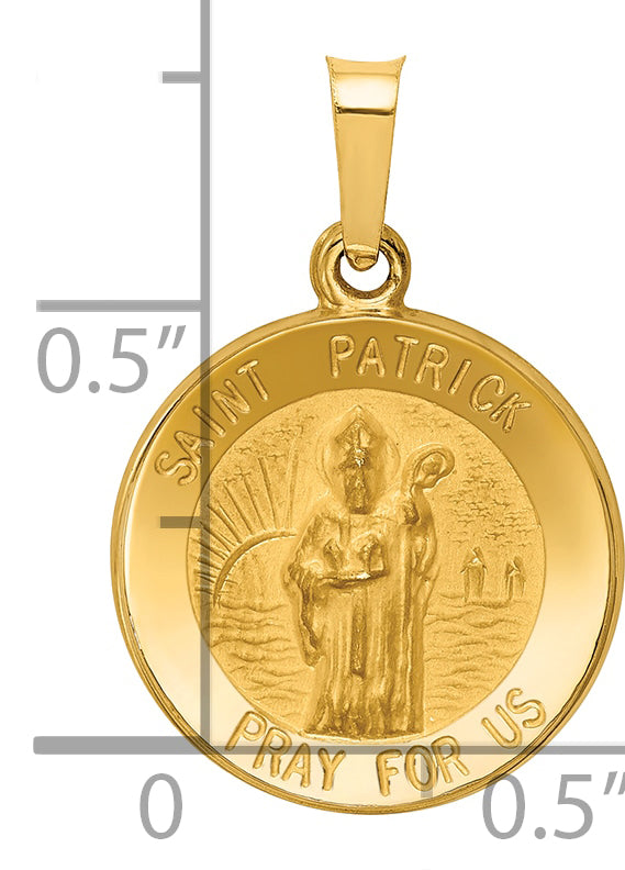 14k Polished and Satin St Patrick Medal Hollow Pendant