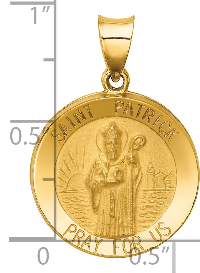 14k Polished and Satin St Patrick Medal Hollow Pendant