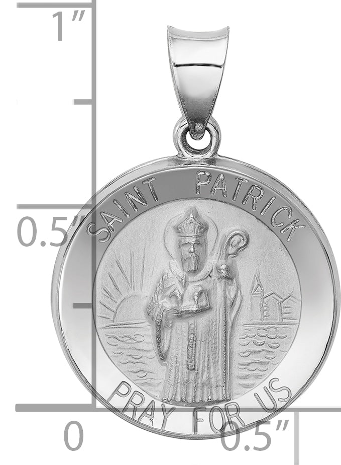 14k White Gold Polished and Satin St Patrick Medal Hollow Pendant