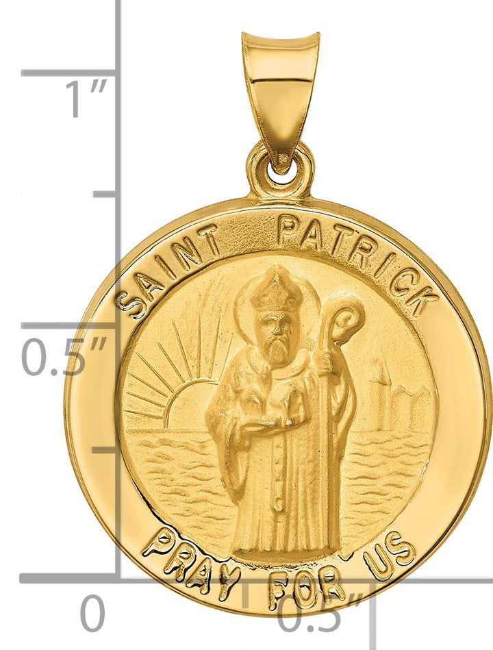 14k Polished and Satin St Patrick Medal Hollow Pendant