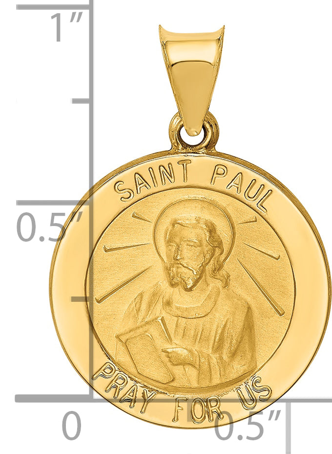 14k Polished and Satin St Paul Medal Hollow Pendant