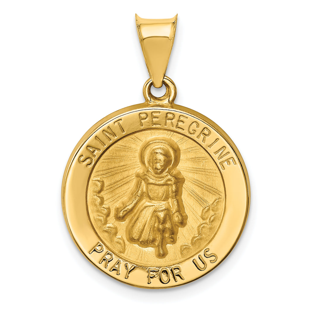 14k Polished and Satin St Peregrine Medal Hollow Pendant