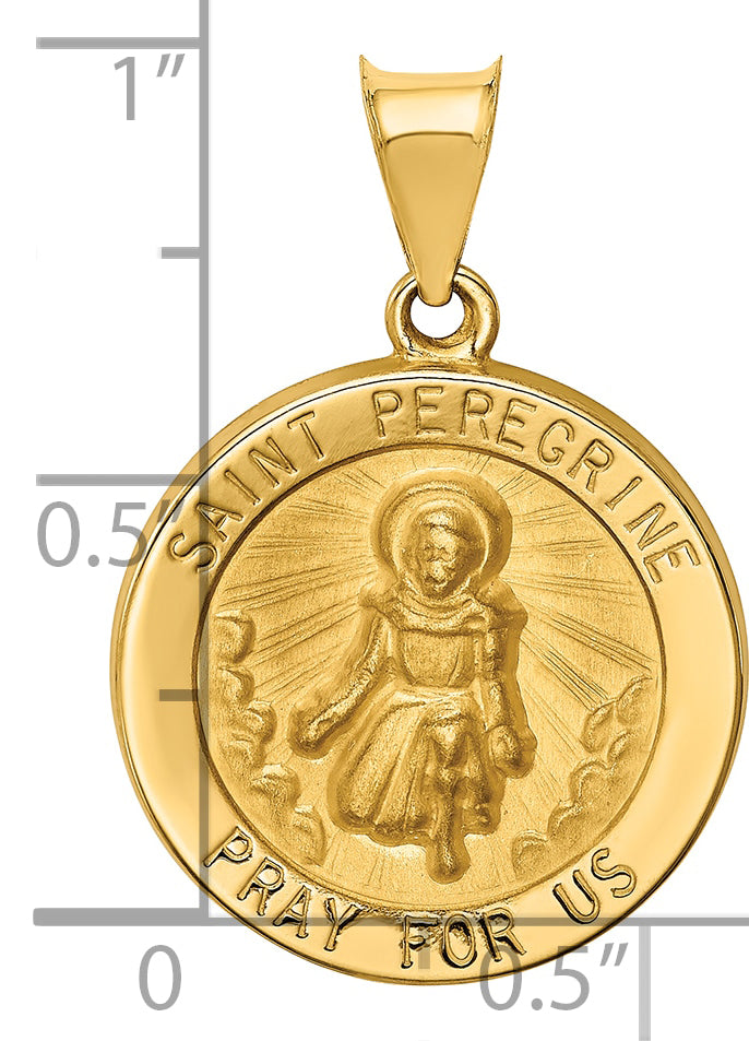 14k Polished and Satin St Peregrine Medal Hollow Pendant