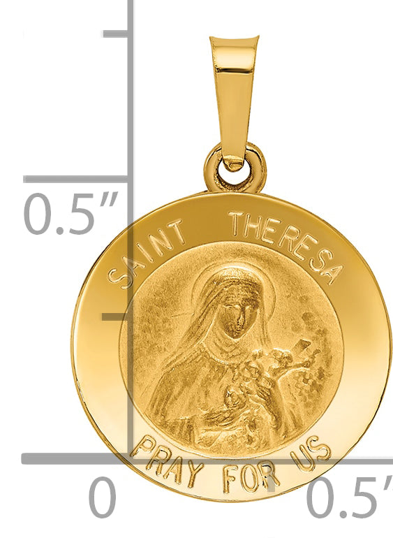 14k Polished and Satin St Theresa Medal Hollow Pendant