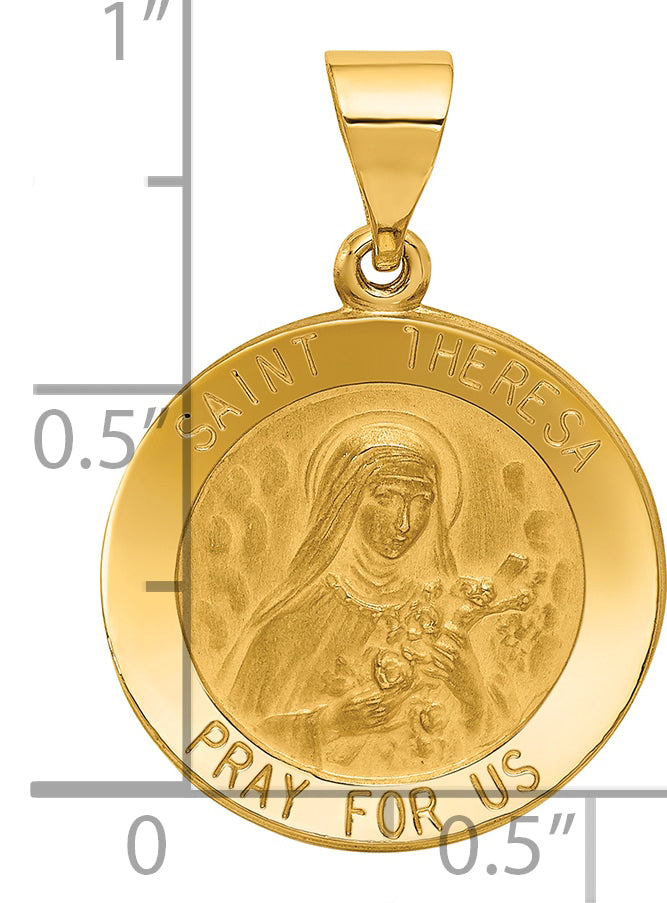 14k Polished and Satin St Theresa Medal Hollow Pendant
