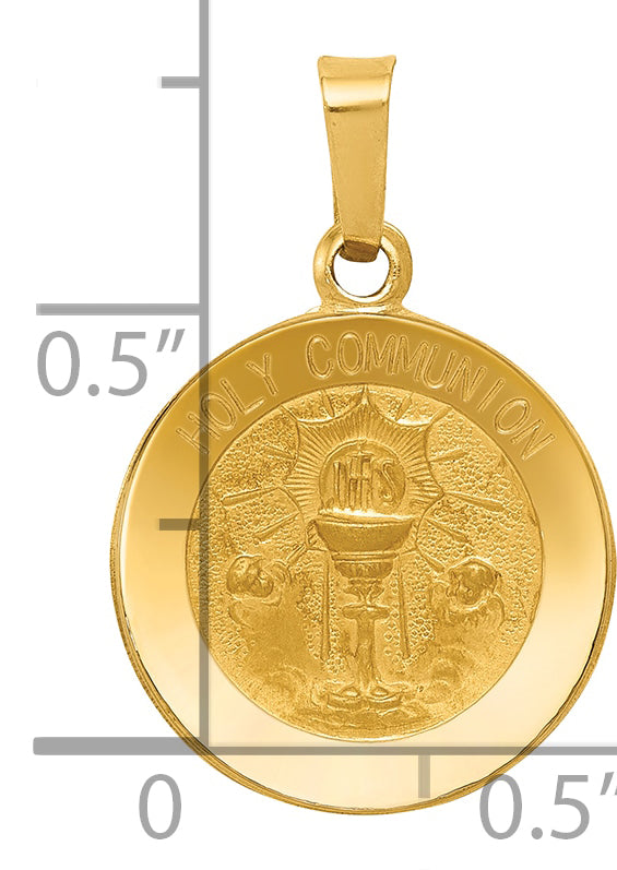 14k Polished and Satin Holy Communion Medal Hollow Pendant
