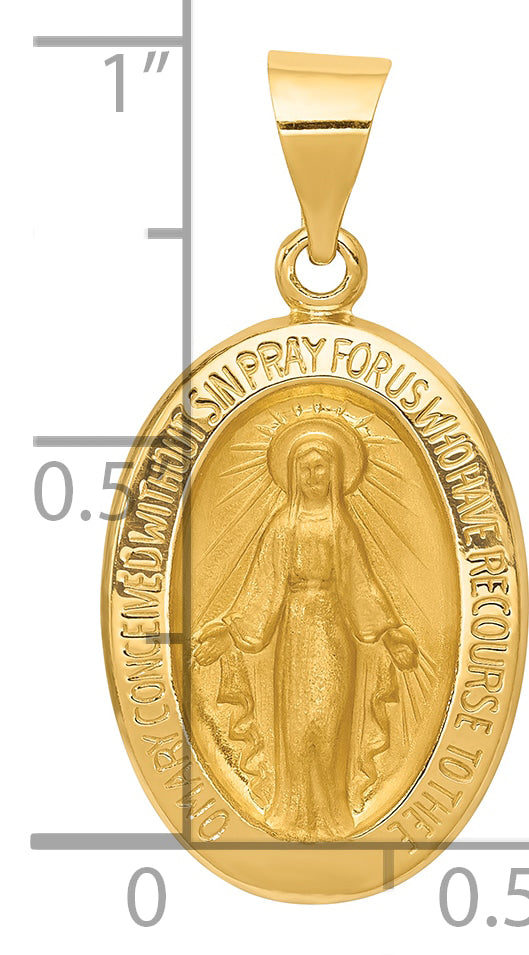 14k Hollow Polished And Satin Miraculous Medal Pendant