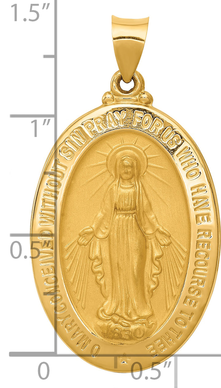 14k Hollow Polished And Satin Miraculous Medal Pendant