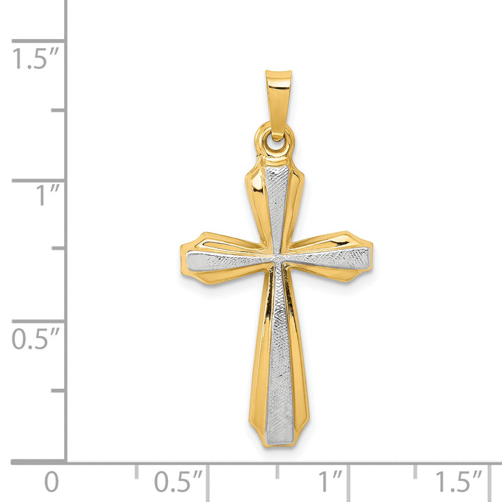 14K with Rhodium Textured and Polished Passion Cross Pendant