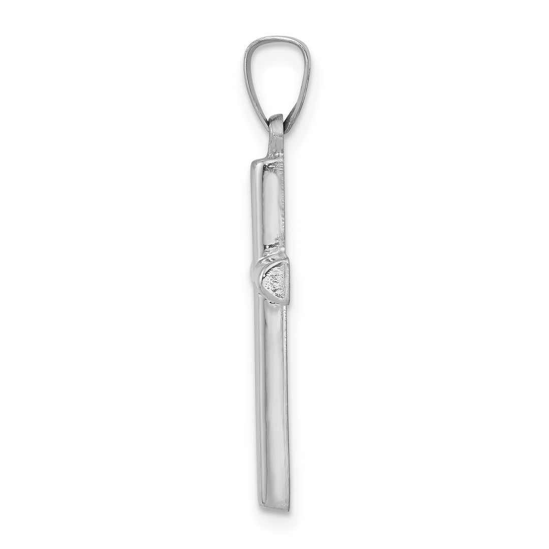 14K White Gold Brushed and Polished Hollow Latin Cross Pendant