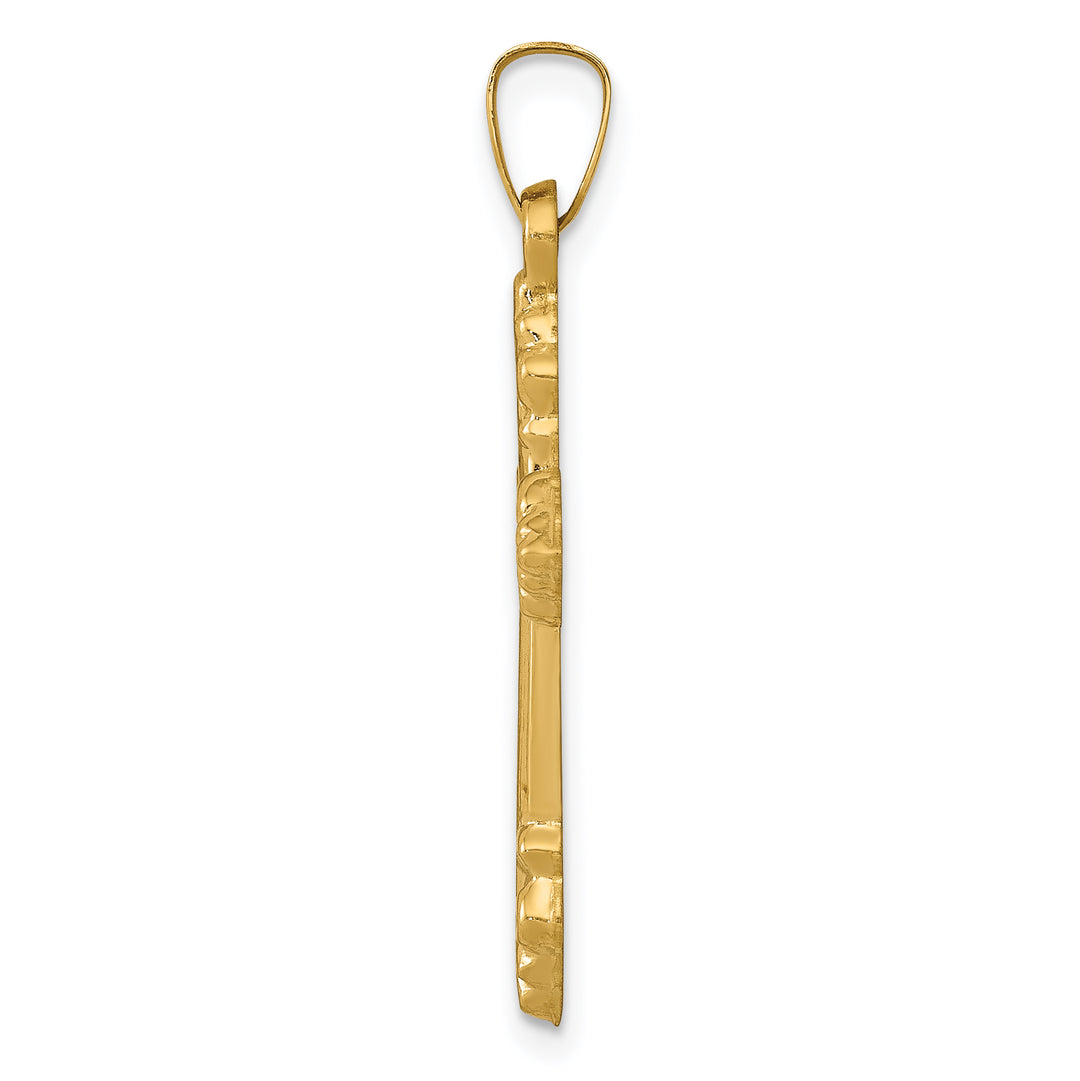 14k Brushed and Polished Fleur de Lis Cross Pendant