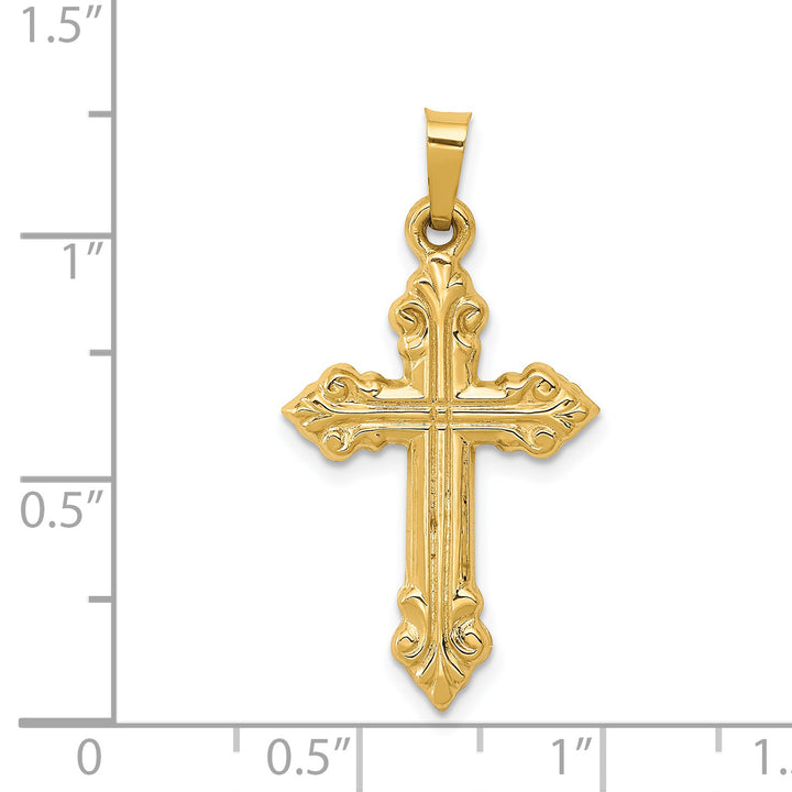 14k Brushed and Polished Fleur de Lis Cross Pendant