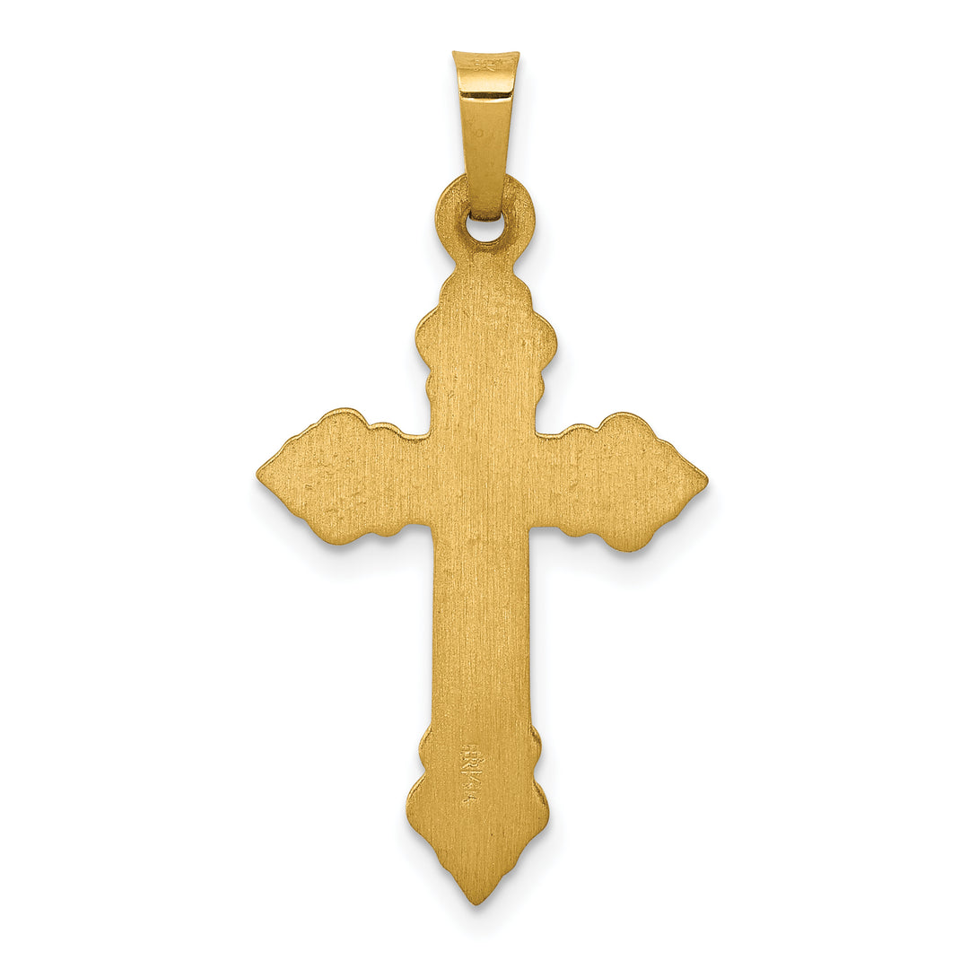 14k Brushed and Polished Fleur de Lis Cross Pendant