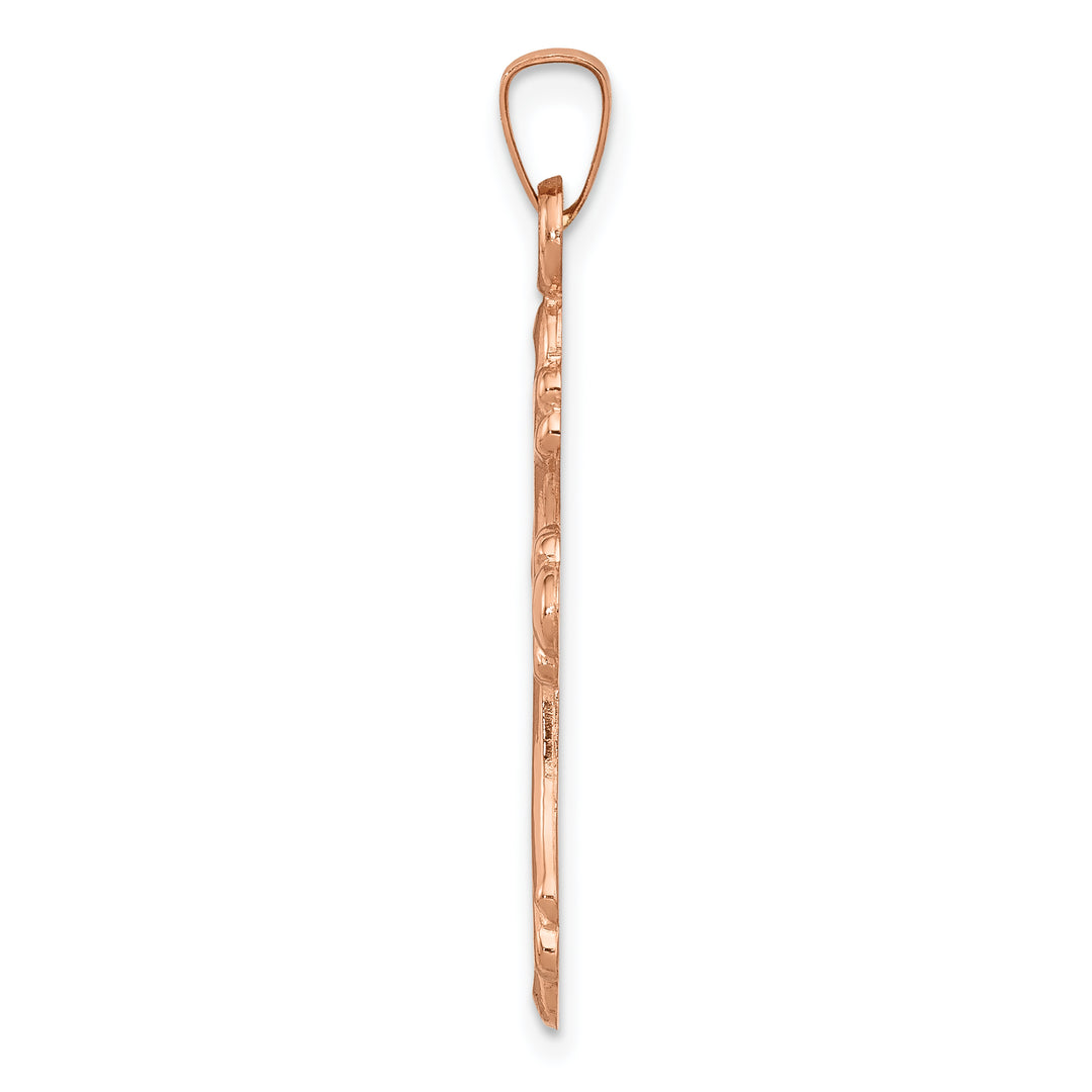 14K Rose Gold Polished Fleur De Lis Cross Pendant