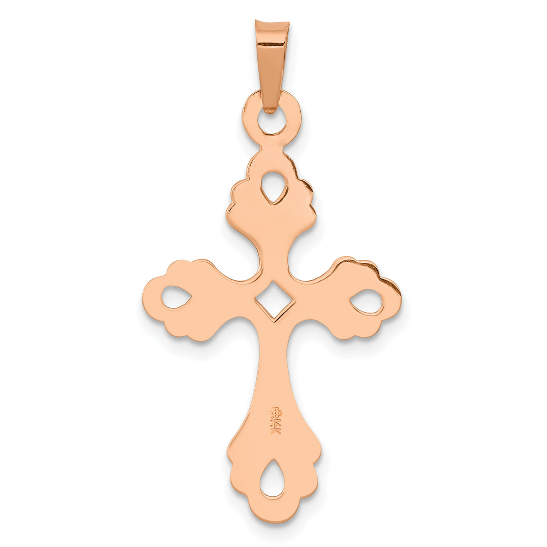 14K Rose Gold Polished Fleur De Lis Cross Pendant