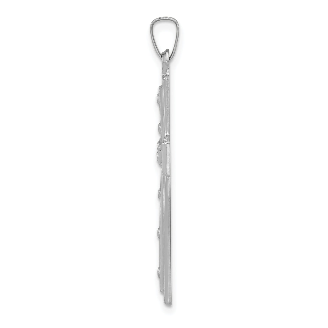 14k White Gold Polished and Satin w/Dots Cross Pendant