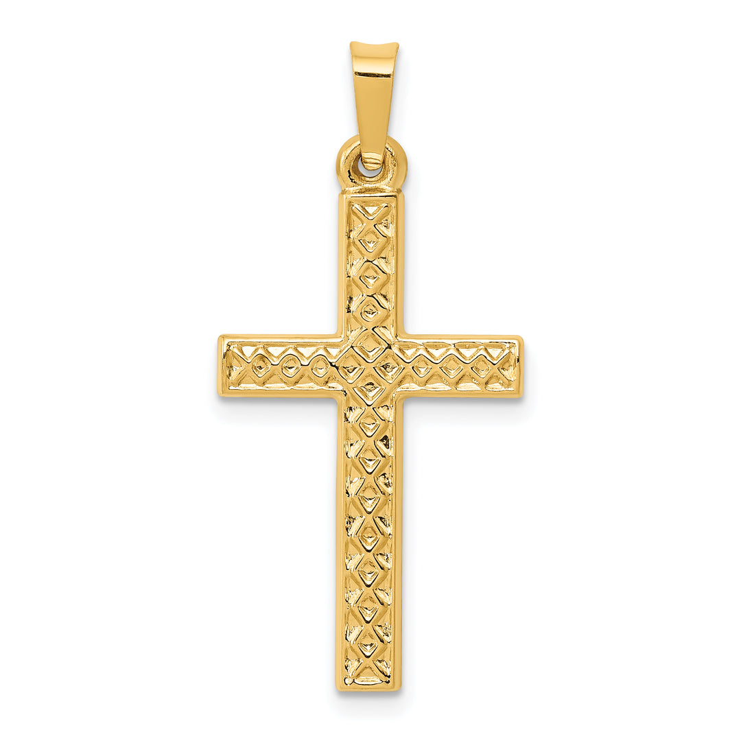 14k Polished Lattice Textured Cross Pendant