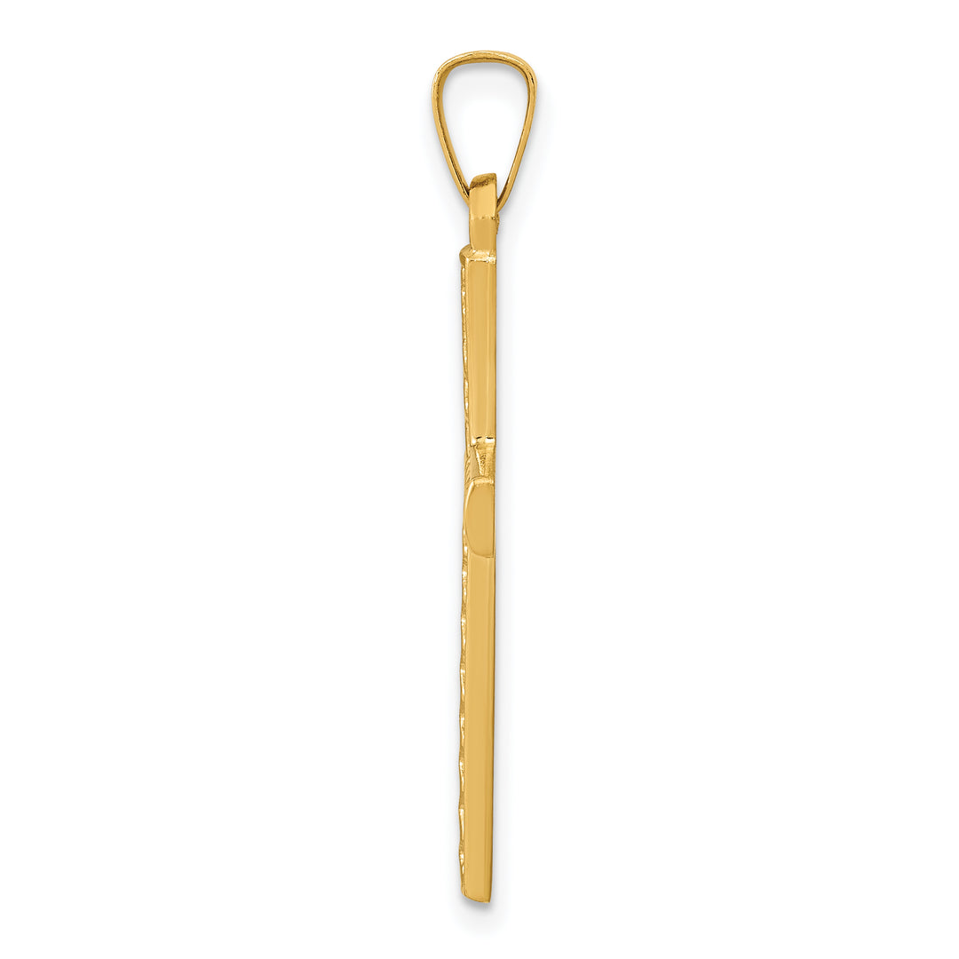 14k Polished Lattice Textured Cross Pendant