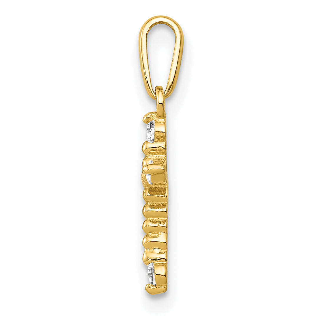 14k Polished Beaded CZ Cross Charm