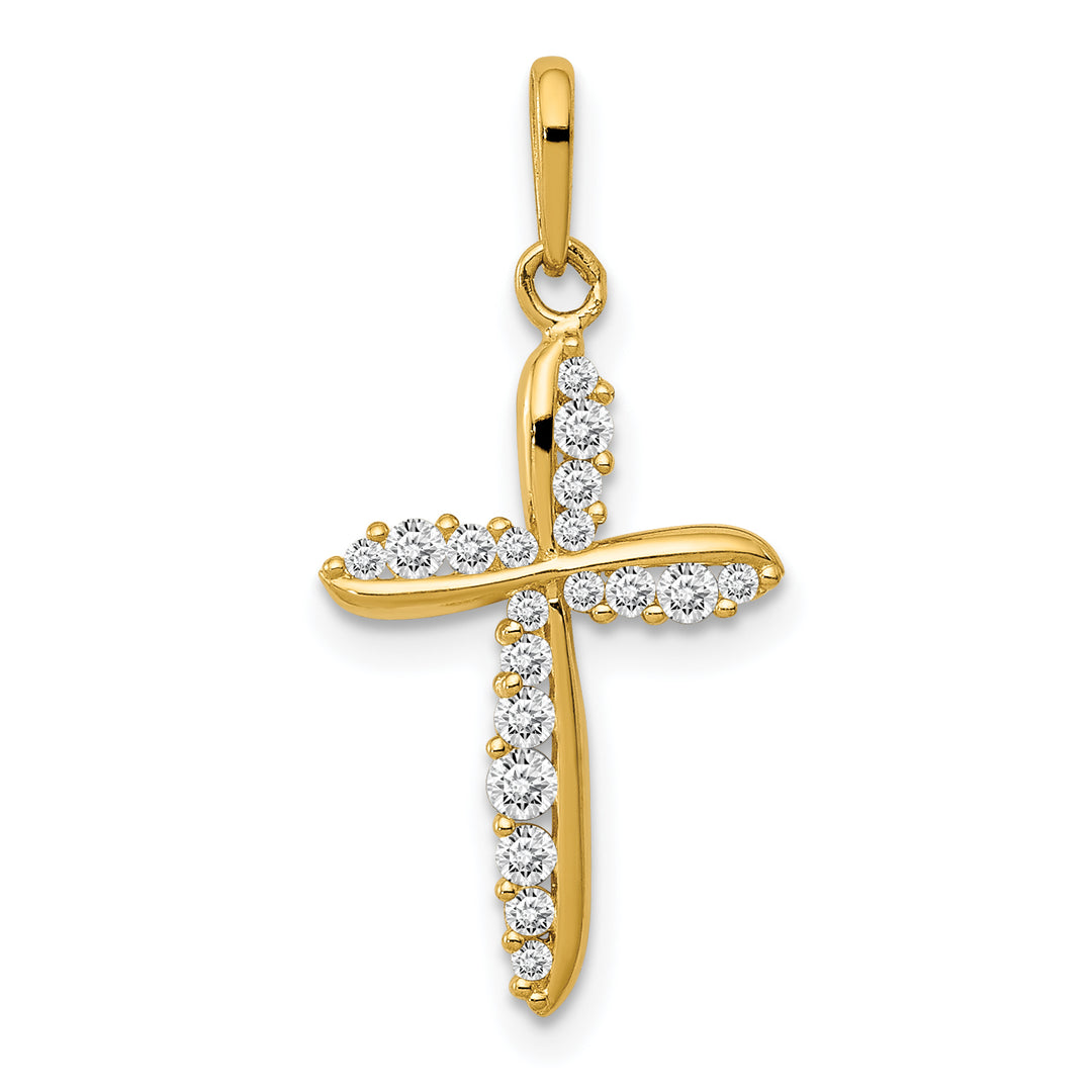 14k Polished CZ Cross Charm
