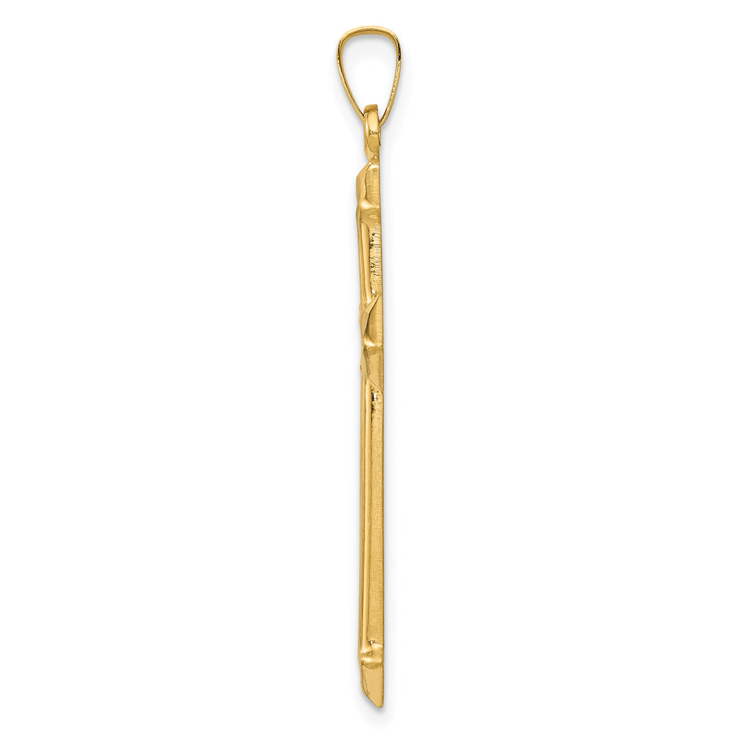 14k w/Rhodium Polished and Textured Passion Cross Pendant