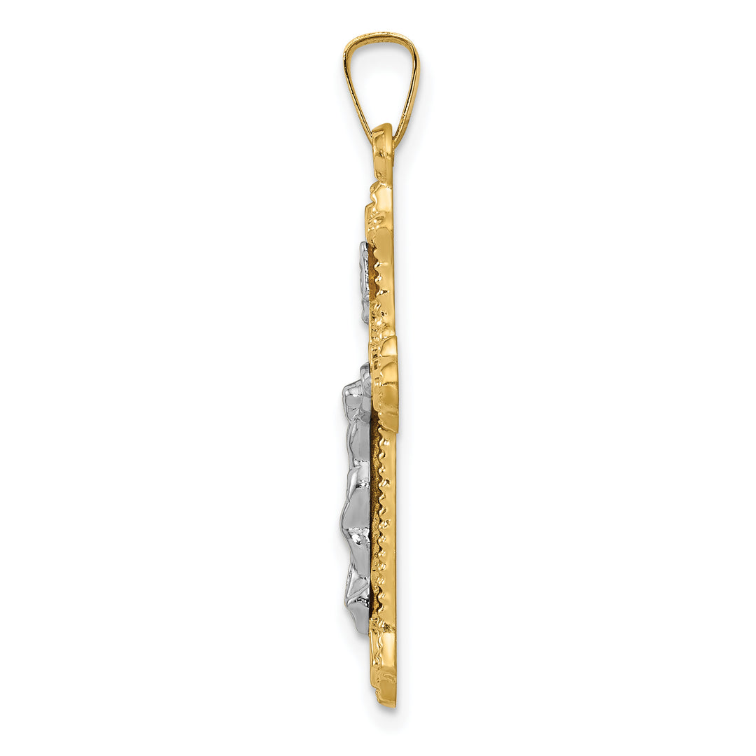 14k Two-tone Polished INRI Crucifix Pendant