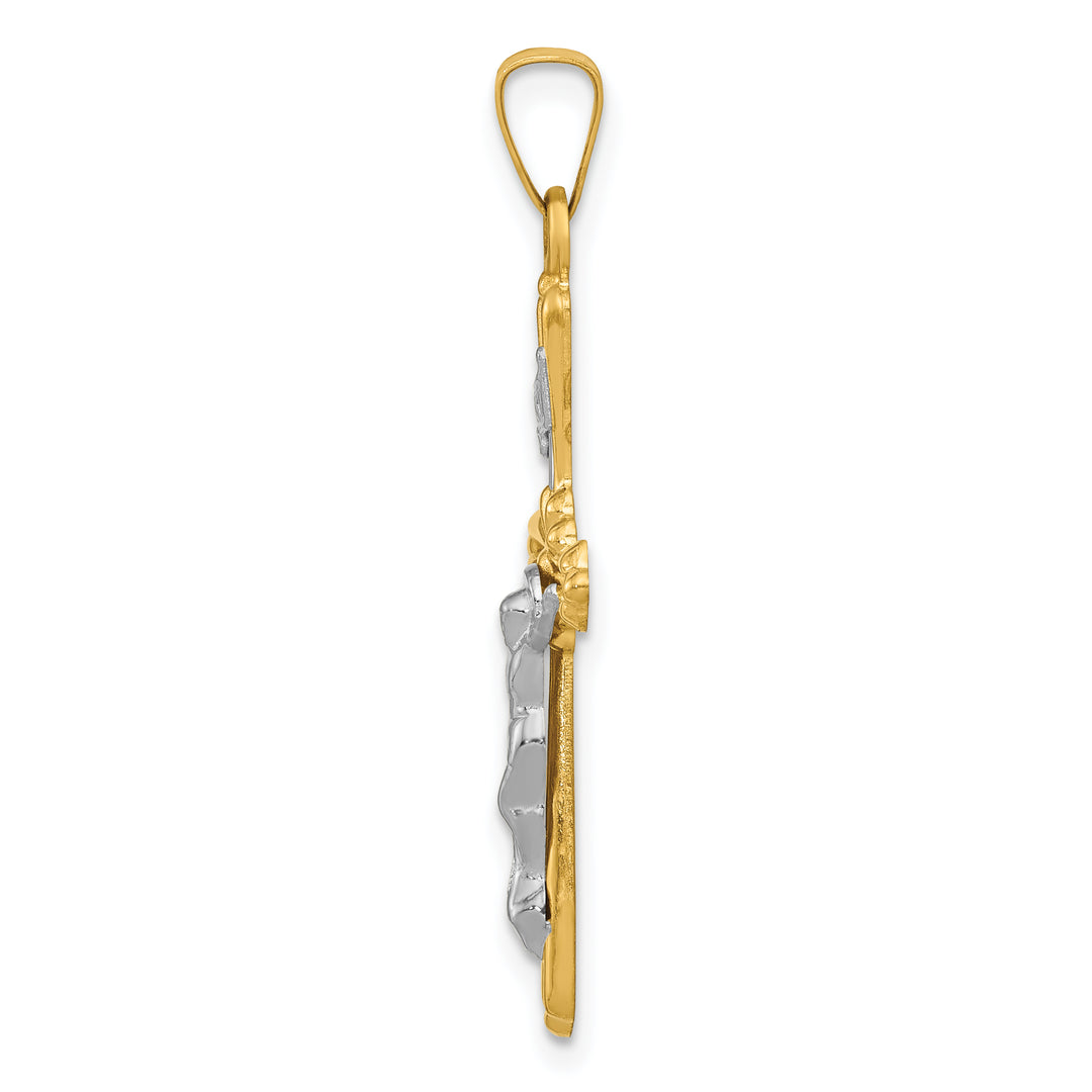 14K Two-tone Polished Inri Crucifix Pendant