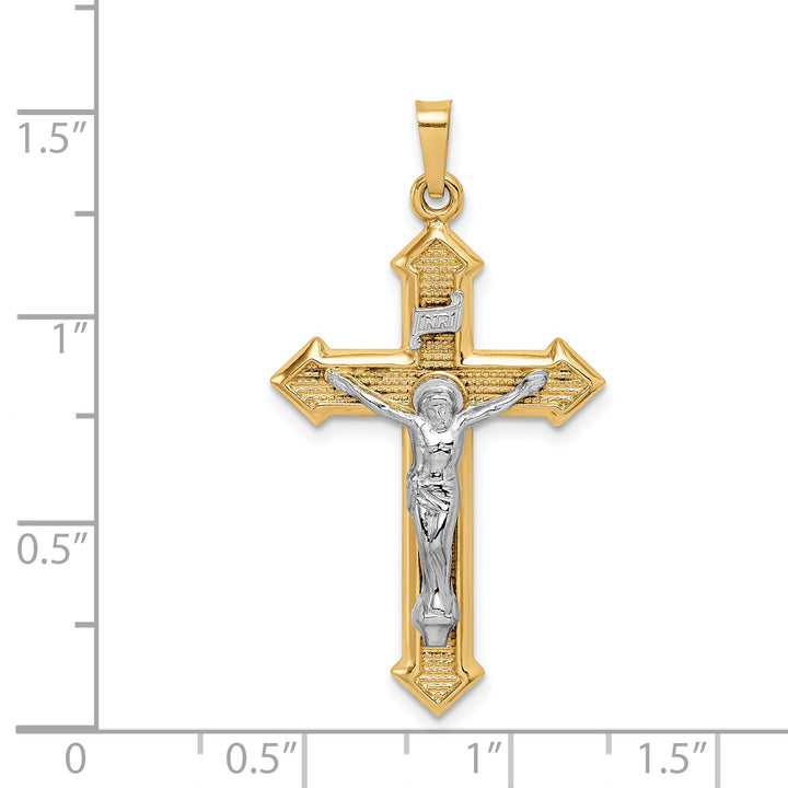 14k Two-tone Polished and Textured INRI Crucifix Pendant