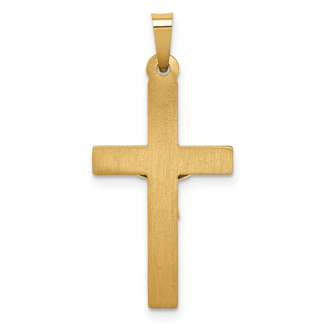 14k Two-tone Polished Lattice Textured INRI Crucifix Pendant