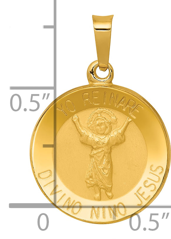14K Polished Satin Hollow Divino Nino Round Medal Pendant