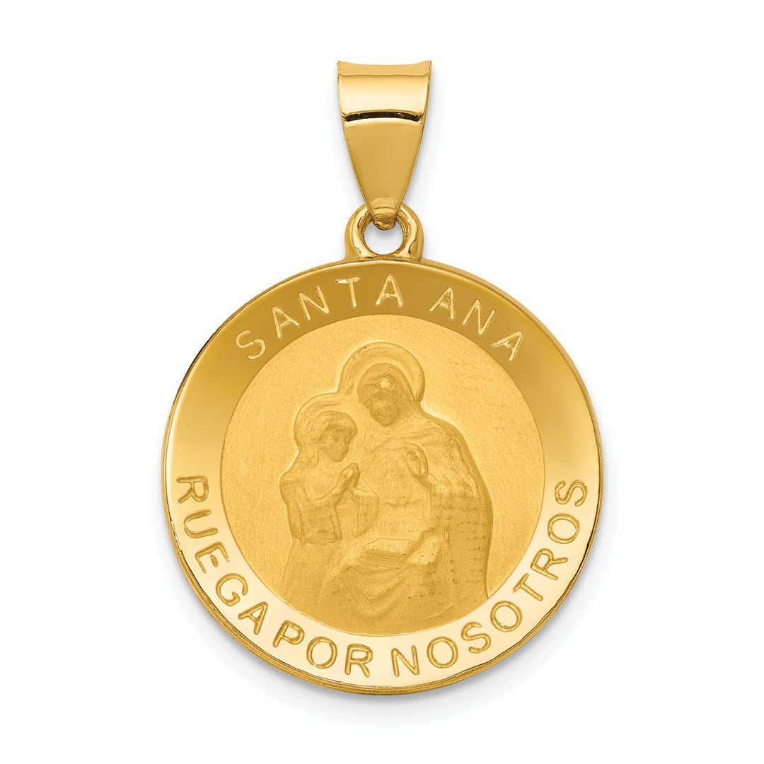 14K Polished/Satin Hollow Spanish Saint Anne Medal Pendant