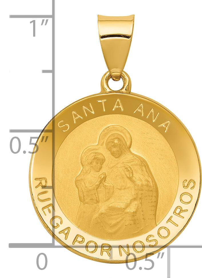 14K Polished/Satin Hollow Spanish Saint Anne Medal Pendant