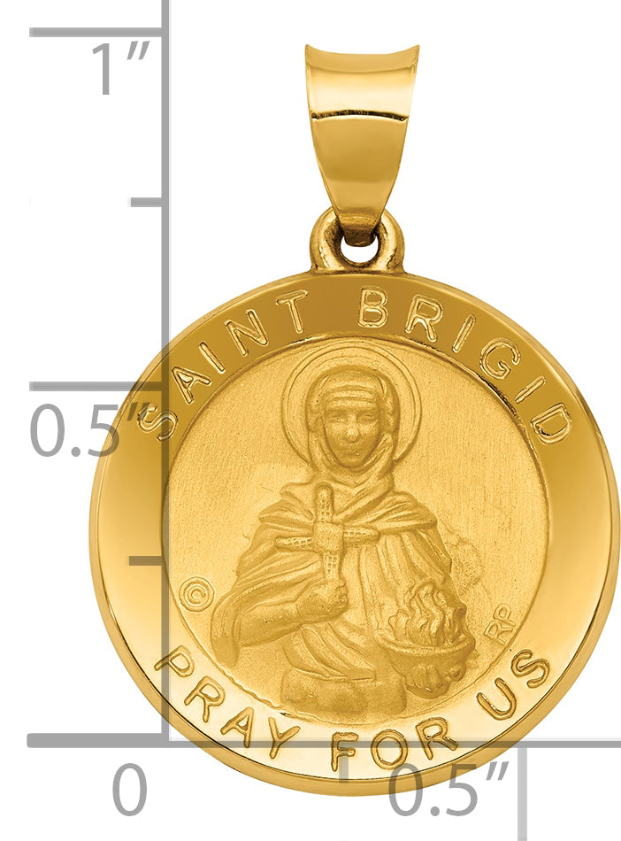 14K Polished/Satin St. Brigid Hollow Medal Pendant